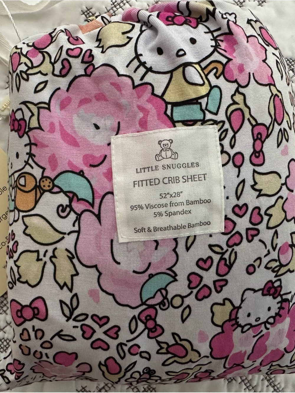 Hello Kitty Floral Fitted Crib Sheet - Pink, White, Mint- little snuggles
